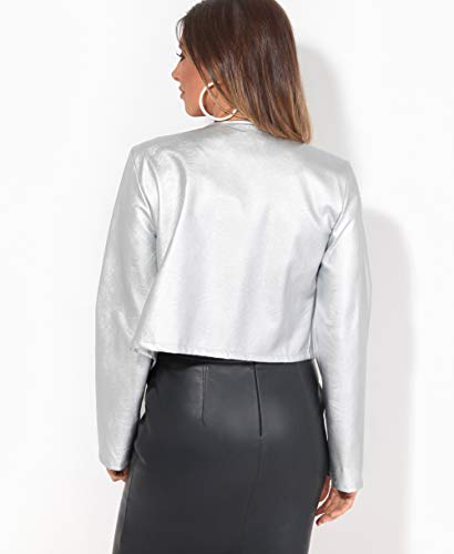 KRISP Bolero Elegante Mujer Fiesta Torera Talla Grande Manga Larga Joven Chaqueta Corta Boda Formal Vestir, (Plateado, S), 4432-SIL-S