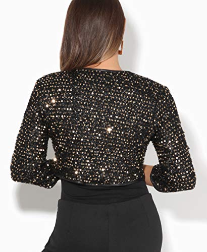 KRISP Bolero Elegante Mujer Fiesta Torera Talla Grande Punto Boda Blazer Traje Americana Chaqueta para Vestido, Dorado - (7363), 40 EU (12 UK), 7363-GLD-12