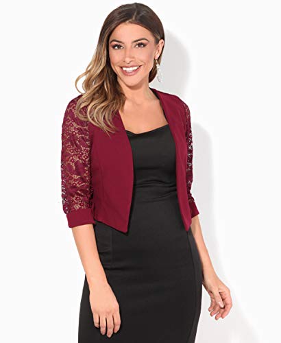 KRISP Bolero Mujer Fiesta Tallas Grandes Torera Chaqueta Corta Boda Elegante Barata Noche Vestir Manga, (Burdeos (5159), SM), 5159-WIN-ML
