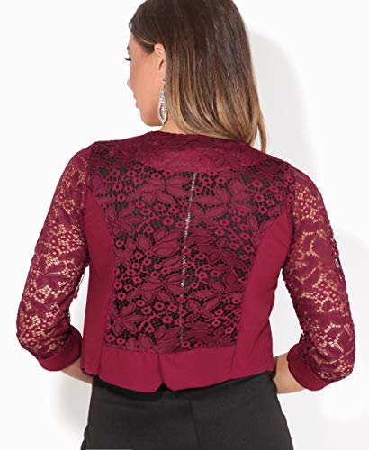KRISP Bolero Mujer Fiesta Tallas Grandes Torera Chaqueta Corta Boda Elegante Barata Noche Vestir Manga, (Burdeos (5159), SM), 5159-WIN-ML