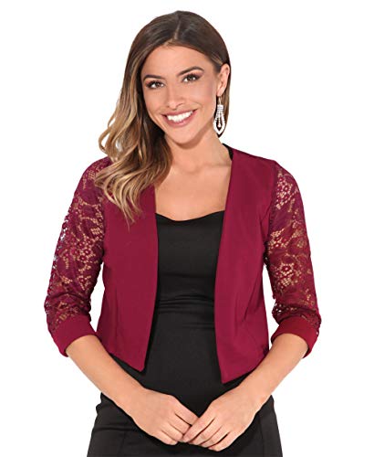 KRISP Bolero Mujer Fiesta Tallas Grandes Torera Chaqueta Corta Boda Elegante Barata Noche Vestir Manga, (Burdeos (5159), SM), 5159-WIN-ML