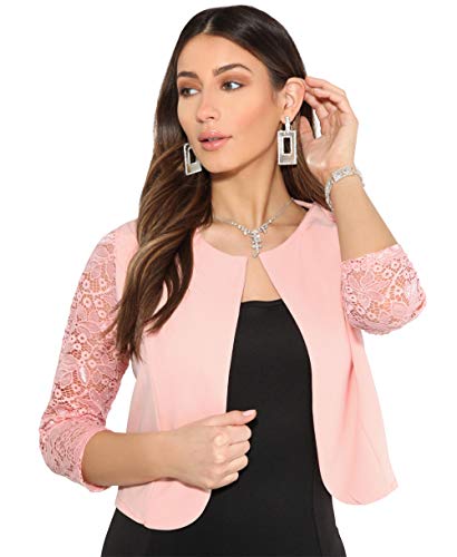 KRISP Bolero Mujer Fiesta Tallas Grandes Torera Chaqueta Corta Boda Elegante Barata Noche Vestir Manga, (Rosa (9330), LXL), 9330-PNK-LXL