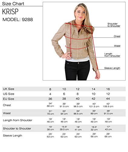 KRISP Chaqueta Mujer Biker Tacto Cuero Moda Barata, Negro, M, 5027-BLK-M