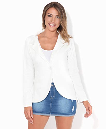 KRISP Chaqueta Mujer Vestir Casual Elegante Básica Blazer Talla Grande Traje Manga Larga Joven, (Blanco (3558), 46 EU (18 UK)), 3558-WHT-18