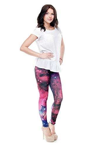 kukubird Printed Patterns Women's Yoga Leggings Gym Fitness Running Pilates Tights Skinny Pants 8 to 12 Stretchable - Galaxy Fuchsia