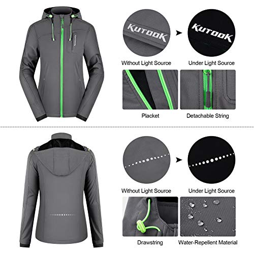KUTOOK Chaqueta Softshell Mujer Invierno para SenderismoTrekking Montaña Escalada Esquí Roap Impermeable Cortavientos con Capucha Extraíble y Múltiples Bolsillos(Gris,L)