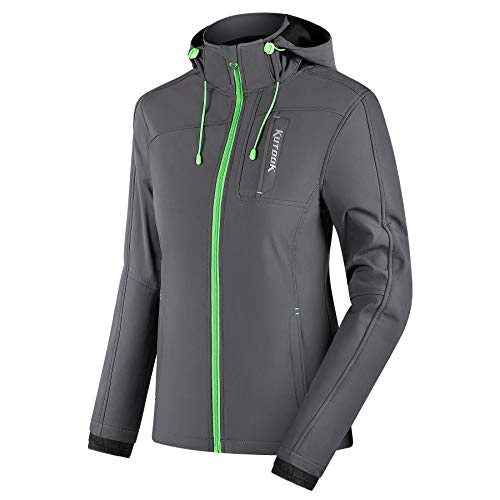 KUTOOK Chaqueta Softshell Mujer Invierno para SenderismoTrekking Montaña Escalada Esquí Roap Impermeable Cortavientos con Capucha Extraíble y Múltiples Bolsillos(Gris,L)