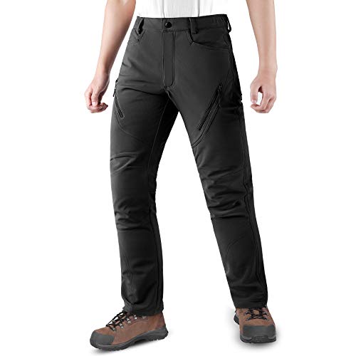 KUTOOK Pantalones Trekking Hombre Softshell Impermeables y A Prueba de Viento Transpirables Cálidos Pantalones Invierno con Forro Polar para Montaña Escalada Running(Negro,L)