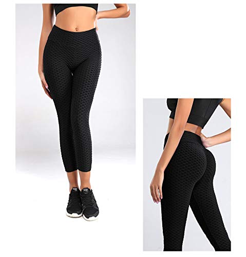 La Cosa Tiene Tela Leggings Mallas para Mujer Efecto Push Up Mujer Deportivos Elásticos Fitness Gimnasio Negro (L)