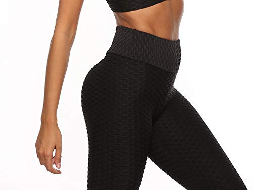 La Cosa Tiene Tela Leggings Mallas para Mujer Efecto Push Up Mujer Deportivos Elásticos Fitness Gimnasio Negro (L)