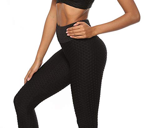 La Cosa Tiene Tela Leggings Mallas para Mujer Efecto Push Up Mujer Deportivos Elásticos Fitness Gimnasio Negro (L)