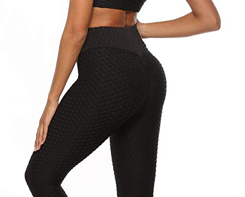 La Cosa Tiene Tela Leggings Mallas para Mujer Efecto Push Up Mujer Deportivos Elásticos Fitness Gimnasio Negro (L)