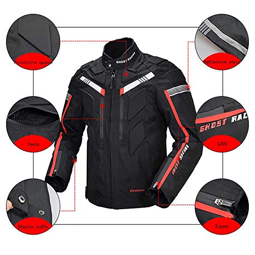 LALEO Cuatro Estaciones Chaqueta de Moto, Impermeable Resistente con Forro Cálido Extraíble Armours y Reflexivo Chaqueta para Motocicleta M-3XL Blanco Negro,XXL