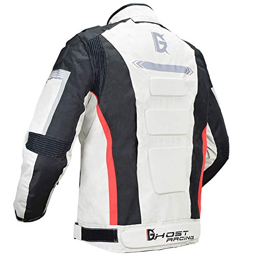 LALEO Cuatro Estaciones Chaqueta de Moto, Impermeable Resistente con Forro Cálido Extraíble Armours y Reflexivo Chaqueta para Motocicleta M-3XL Blanco Negro,XXL