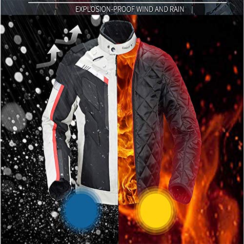 LALEO Cuatro Estaciones Chaqueta de Moto, Impermeable Resistente con Forro Cálido Extraíble Armours y Reflexivo Chaqueta para Motocicleta M-3XL Blanco Negro,XXL