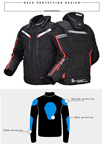 LALEO Cuatro Estaciones Chaqueta de Moto, Impermeable Resistente con Forro Cálido Extraíble Armours y Reflexivo Chaqueta para Motocicleta M-3XL Blanco Negro,XXL