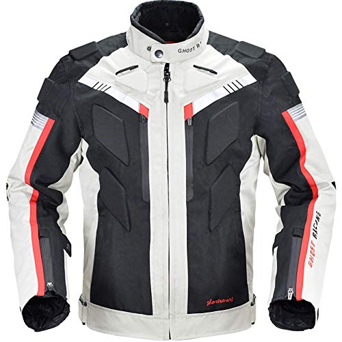 LALEO Cuatro Estaciones Chaqueta de Moto, Impermeable Resistente con Forro Cálido Extraíble Armours y Reflexivo Chaqueta para Motocicleta M-3XL Blanco Negro,XXL