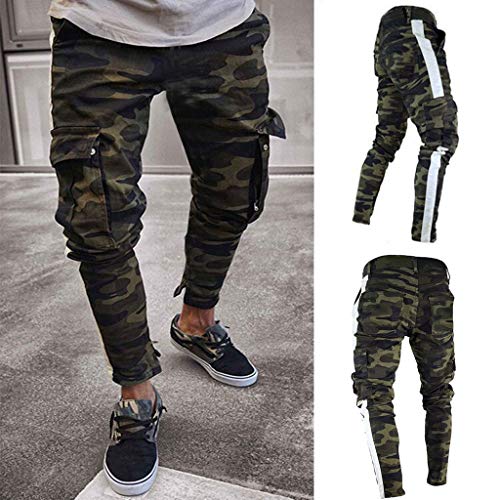 LANSKIRT_Pantalones Vaquero Hombre Slim Pantalones de Tactico Camuflaje Ajustado con Bolsillos Laterales Pantalon Multibolsillos Ropa de Running Deportivas S-3XL