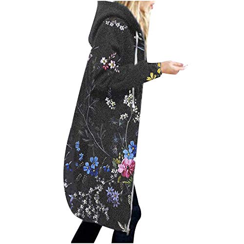 Lantingxu Sudaderas con Capucha Informales con Cremallera para Mujer Túnica de Lana de Invierno Chaqueta Larga con Capucha con Bolsillos (Leopardo S-2XL)