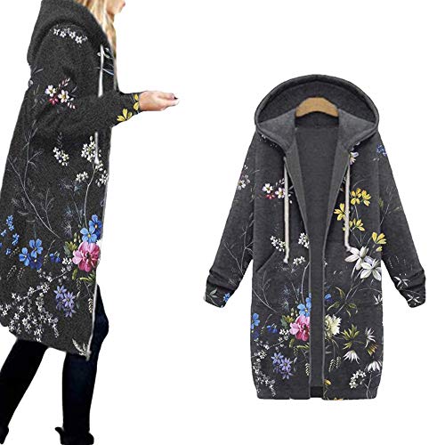 Lantingxu Sudaderas con Capucha Informales con Cremallera para Mujer Túnica de Lana de Invierno Chaqueta Larga con Capucha con Bolsillos (Leopardo S-2XL)