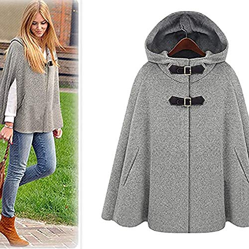 LaoZan Gabardina Trench Mujer Capa con Capucha Batwing Cape Poncho Chaqueta Abrigo XXL Gris
