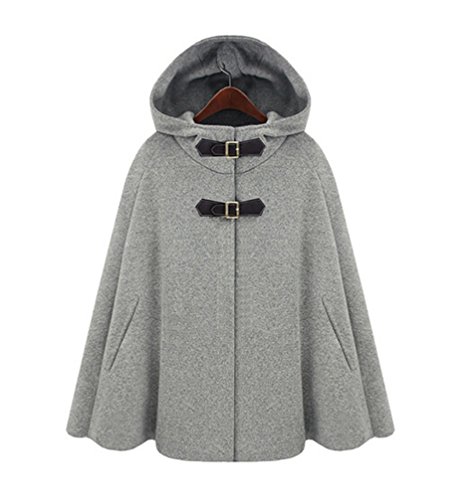 LaoZan Gabardina Trench Mujer Capa con Capucha Batwing Cape Poncho Chaqueta Abrigo XXL Gris