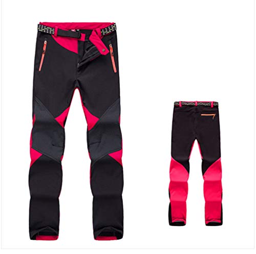 LaoZan Softshell Pantalones de Senderismo Impermeables Unisex Outdoor Pantalones a Prueba de Viento de Montaña Trekking Escalada (Rojo(Mujer), Asia S)