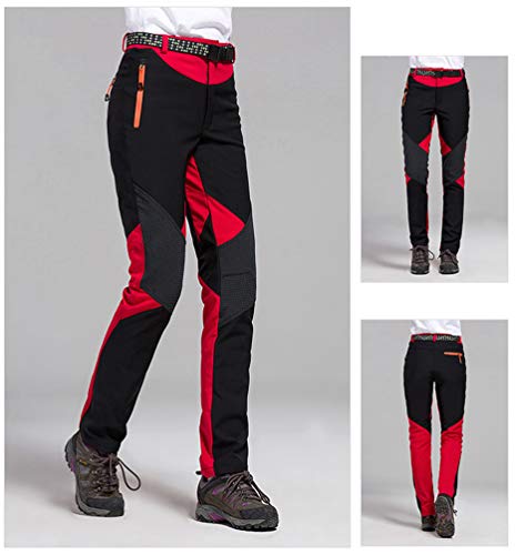 LaoZan Softshell Pantalones de Senderismo Impermeables Unisex Outdoor Pantalones a Prueba de Viento de Montaña Trekking Escalada (Rojo(Mujer), Asia S)