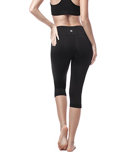 LAPASA Mallas Deportivas 3/4 Capris de Mujer Cintura Alta (Leggings para Yoga, Pilates, Running) L02 (XS/34 (Cintura 58-66, Cadera 74-82 cm), Deep Space Black (Negro II))