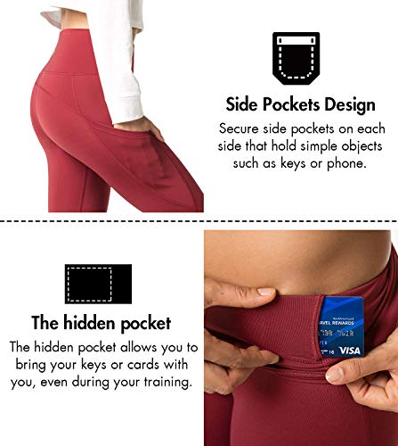 LAPASA Mallas Deportivas 3/4 Capris de Mujer Cintura Alta (Leggings para Yoga, Pilates, Running) L02 (XXL/46 (Cintura 97-104, Cadera 112-120 cm), Rojo Oscuro (Bolsillo Lateral))