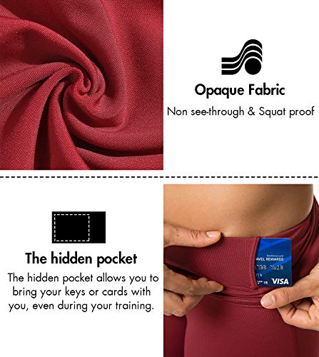 LAPASA Pantalón Deportivo de Mujer Cintura Alta con Bolsillo Malla para Running Yoga y Ejercicio. L01 (Deep Red (Bolsillo Lateral), XS/34 (Cintura 58-66, Cadera 74-82 cm))