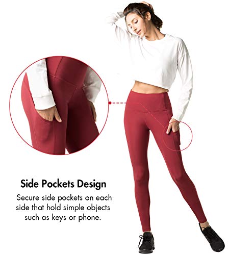 LAPASA Pantalón Deportivo de Mujer Cintura Alta con Bolsillo Malla para Running Yoga y Ejercicio. L01 (Deep Red (Bolsillo Lateral), XS/34 (Cintura 58-66, Cadera 74-82 cm))