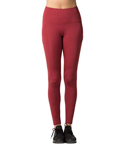 LAPASA Pantalón Deportivo de Mujer Cintura Alta con Bolsillo Malla para Running Yoga y Ejercicio. L01 (Deep Red (Bolsillo Lateral), XS/34 (Cintura 58-66, Cadera 74-82 cm))