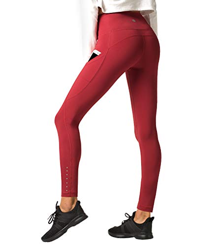 LAPASA Pantalón Deportivo de Mujer Cintura Alta con Bolsillo Malla para Running Yoga y Ejercicio. L01 (Deep Red (Bolsillo Lateral), XS/34 (Cintura 58-66, Cadera 74-82 cm))