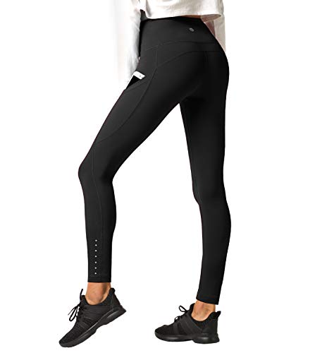 LAPASA Pantalón Deportivo de Mujer Cintura Alta con Bolsillo Malla para Running Yoga y Ejercicio. L01 (Space Black (Bolsillo Lateral), XL/44 (Cintura 89-97, Cadera 103-112 cm))
