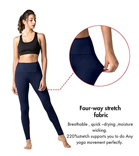 LAPASA Pantalón Deportivo de Mujer Cintura Alta Malla para Running Yoga y Ejercicio. L01 (2.Azul Marino/Navy, L/40-41 (Cintura 81-89, Cadera 96-103 cm))