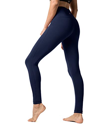 LAPASA Pantalón Deportivo de Mujer Cintura Alta Malla para Running Yoga y Ejercicio. L01 (2.Azul Marino/Navy, L/40-41 (Cintura 81-89, Cadera 96-103 cm))