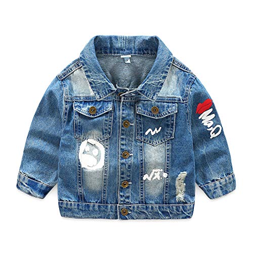 LAPLBEKE Cazadora Vaquera para Niñas Jeans Larga Chaqueta De Mezclilla Niños Rasgado Estampado Jean Camisetas 18-24Mes