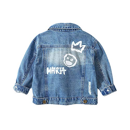 LAPLBEKE Cazadora Vaquera para Niñas Jeans Larga Chaqueta De Mezclilla Niños Rasgado Estampado Jean Camisetas 18-24Mes