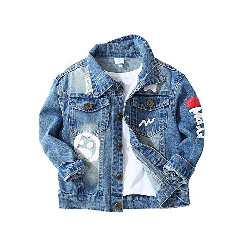 LAPLBEKE Cazadora Vaquera para Niñas Jeans Larga Chaqueta De Mezclilla Niños Rasgado Estampado Jean Camisetas 18-24Mes