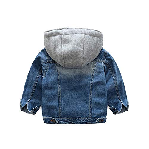 LAPLBEKE Cazadora Vaquera para Niños Jeans Larga Cremallera Chaqueta De Mezclilla Niñas con Capucha 2-3Años