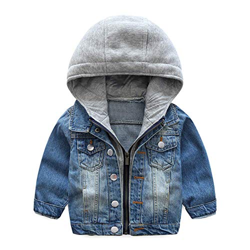 LAPLBEKE Cazadora Vaquera para Niños Jeans Larga Cremallera Chaqueta De Mezclilla Niñas con Capucha 2-3Años