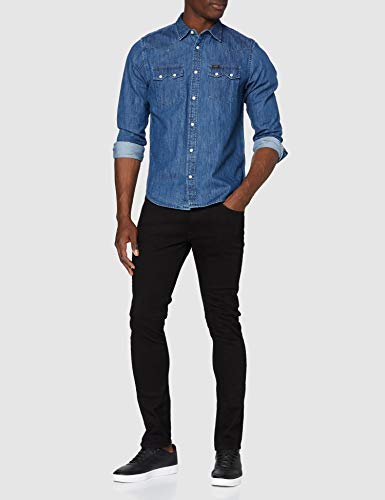 Lee Luke Medium Stretch Jeans, Negro (Clean Black), 32W / 30L para Hombre