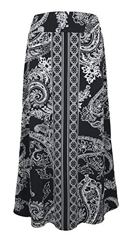 LEEBE Mujer Talla Grandes - Falda Larga Estilo Maxi (1XL-5XL) (2XL (50-52), Paisley Negro)