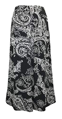 LEEBE Mujer Talla Grandes - Falda Larga Estilo Maxi (1XL-5XL) (2XL (50-52), Paisley Negro)