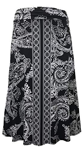 LEEBE Mujer Talla Grandes - Falda Larga Estilo Maxi (1XL-5XL) (2XL (50-52), Paisley Negro)