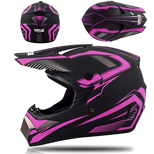 LEENP Casco de Motocross, Cascos de Motocicleta Exquisito Set con Gafas/Máscara/Guantes, Motos Deportivas Off-Road DH Enduro Casco ATV MTB Quad Moto Cascos de Cross para Hombres Mujeres, Rosa,M