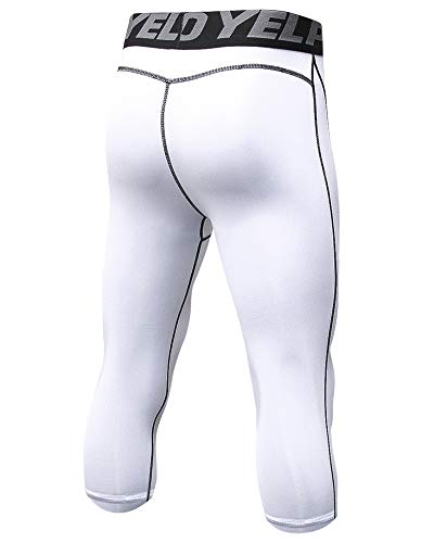 Leggings 3/4 Hombre Deportivos Mallas Térmicos Correr Gimnasio Pantalones de Compresión Blanco S
