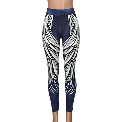 Leggings Deporte Mujer Sexy 2018,Mallas Yoga Mujer Leggins Polainas de Fitness de Cintura Alta Pantalones Yoga de impresión de alas de Mujer Fitness Pantalones Push up niña (Azul, S)