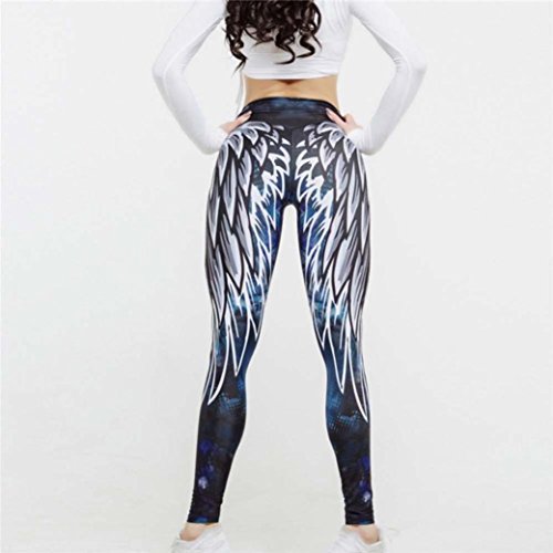 Leggings Deporte Mujer Sexy 2018,Mallas Yoga Mujer Leggins Polainas de Fitness de Cintura Alta Pantalones Yoga de impresión de alas de Mujer Fitness Pantalones Push up niña (Azul, XL)
